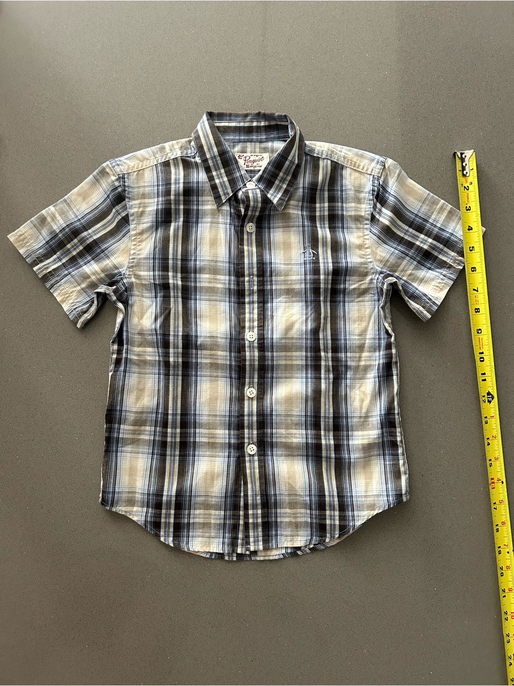 Kids Short-Sleeve Plaid Button-Up Shirt - Blue & White